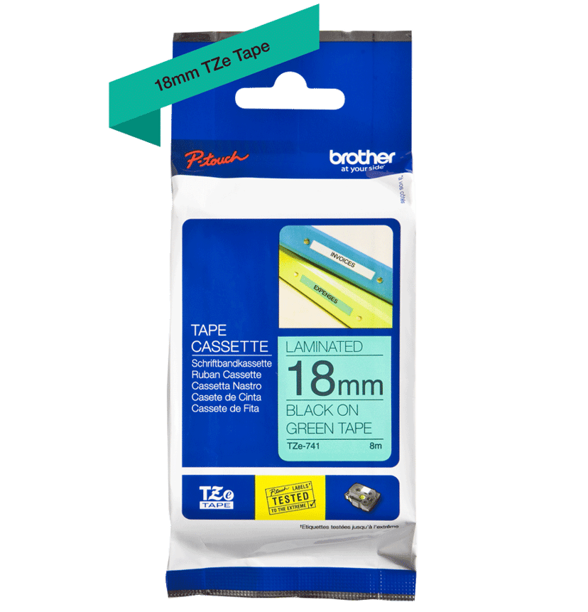 Brother Tape 18mm TZe-741 Zwart/Groen