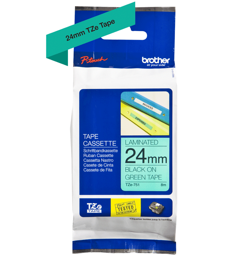 Brother Tape 24mm TZe-751 Svart/Grønn