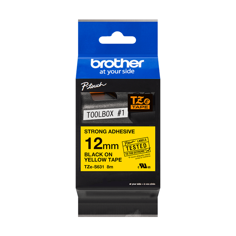Brother Tape 12mm TZe-S631 Zwart/Geel Extra Sterk