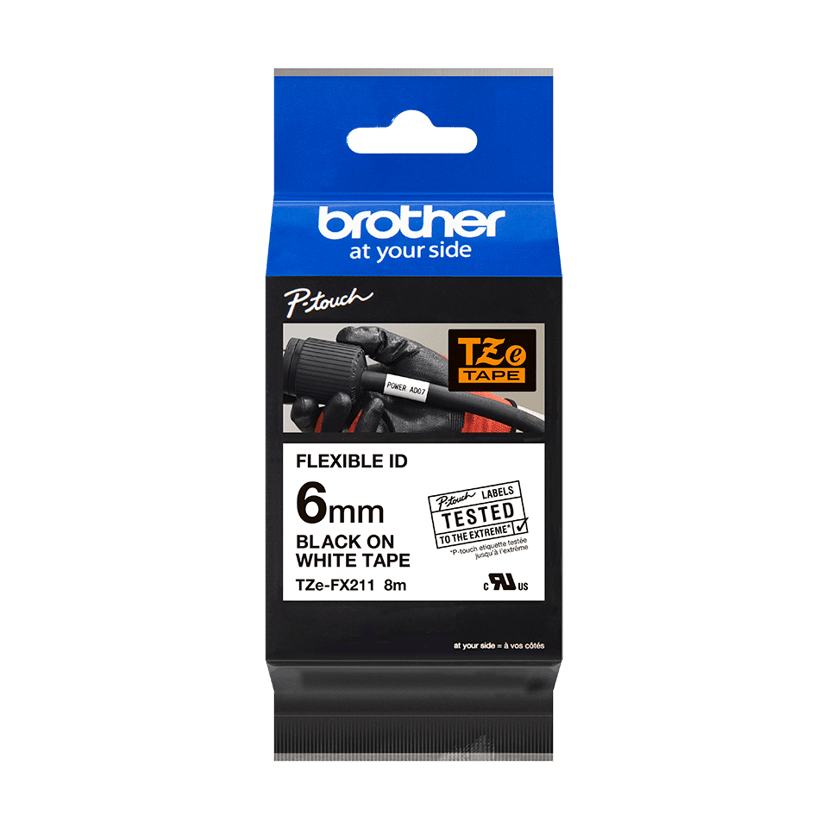 Brother Tape 6mm TZe-FX211 Musta/Valkoinen Flexible