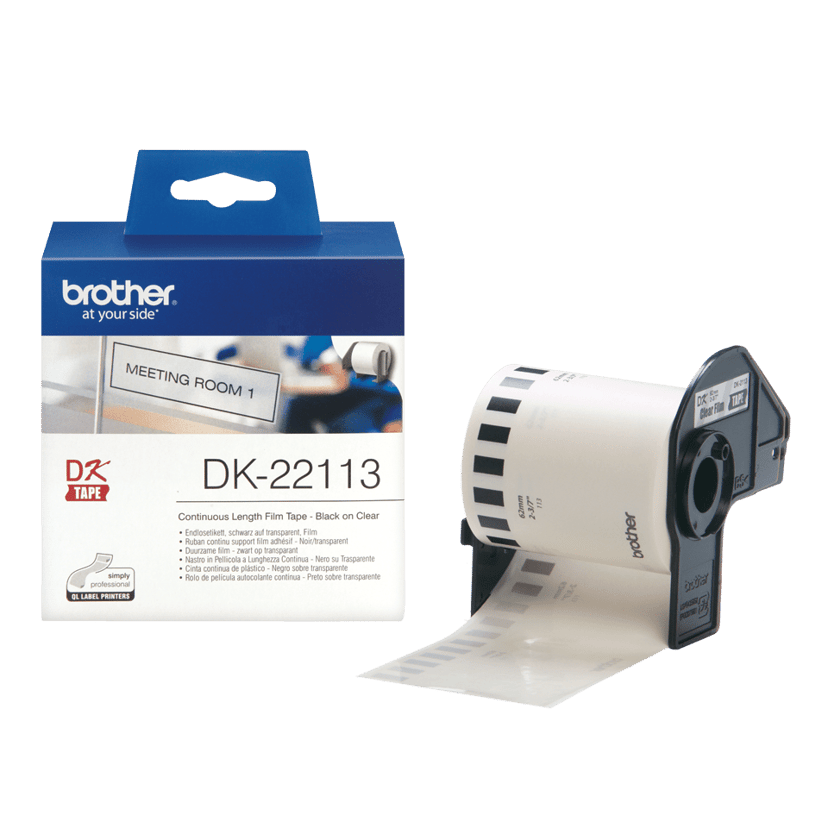 Brother Tape Plast 62mm x 15.24m Musta/Läpinäkyvä