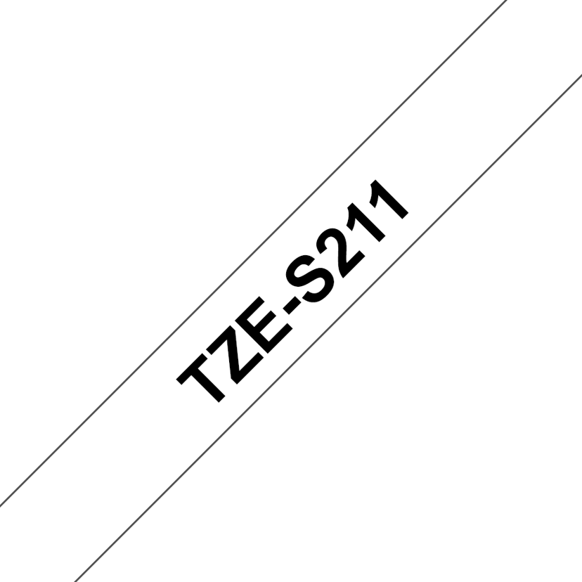 Brother Tape 6mm TZe-S211 Svart/Vit Extra Stark
