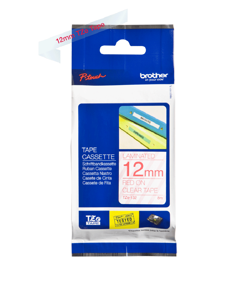 Brother Tape 12mm TZe-132 Rood/Transparant