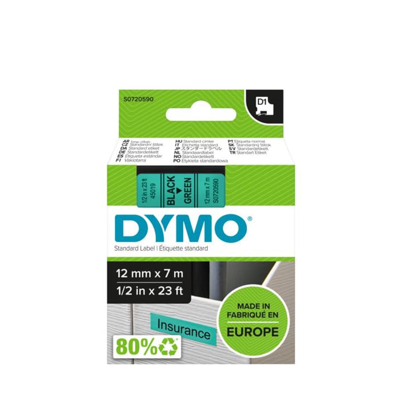 Dymo Tape D1 12mm Zwart/Groente