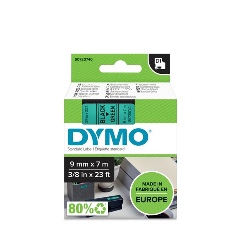 Dymo Tape D1 9mm Musta/Vihreä
