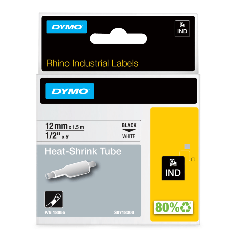 Dymo Tape RhinoPRO Krympslang 12mm Svart/Vit