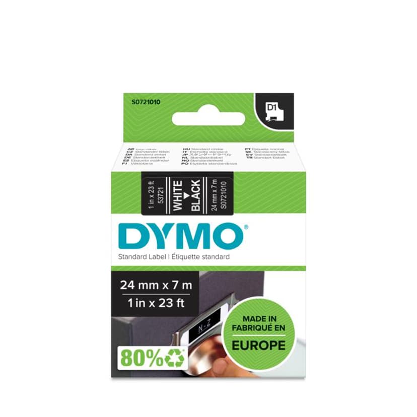 Dymo Tape D1 24mm Hvid/Sort