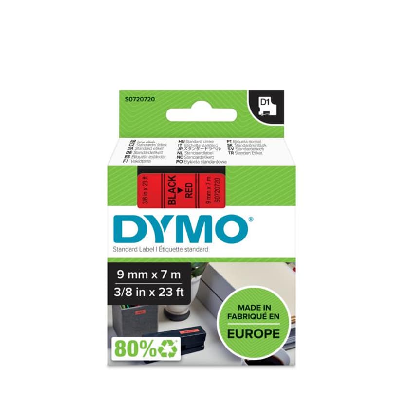 Dymo Tape D1 9mm Svart/Rød