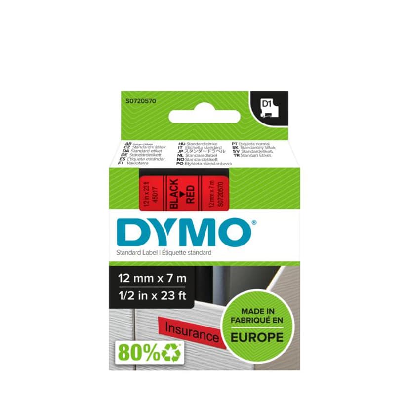 Dymo Tape D1 12mm Zwart/Rood