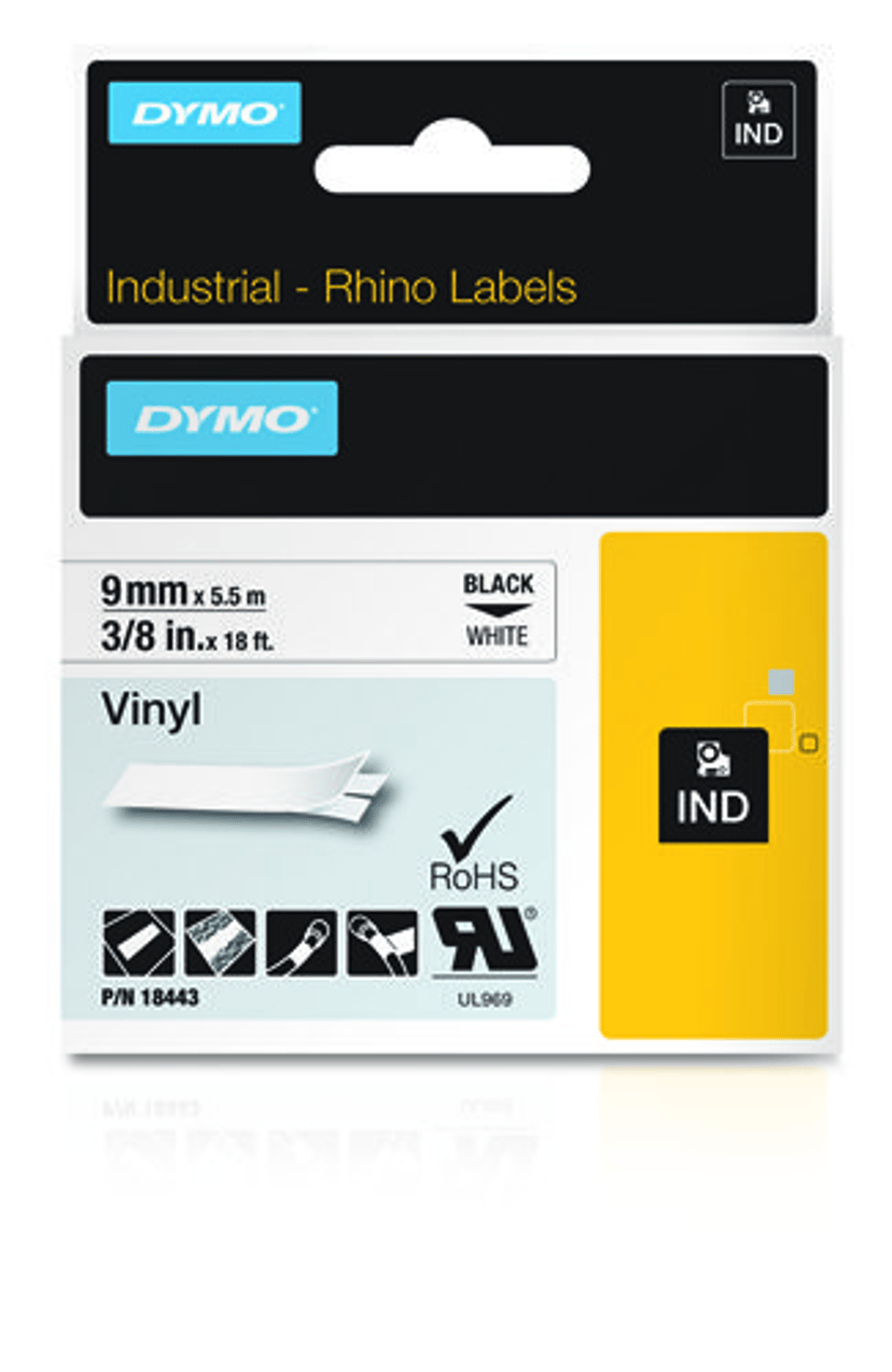 Dymo Tape RhinoPRO Pysyvä Vinyyli 9mm Musta/Valkoinen