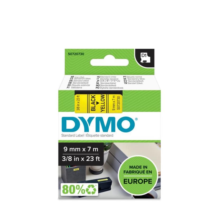 Dymo Tape D1 9mm Musta/Keltainen