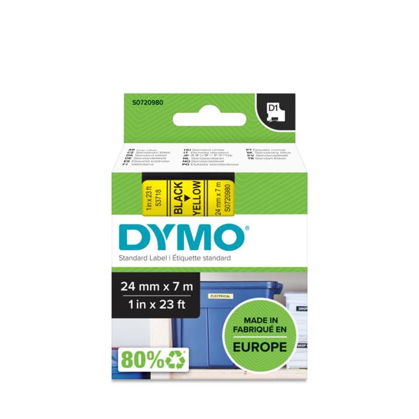 Dymo Tape D1 24mm Zwart/Geel
