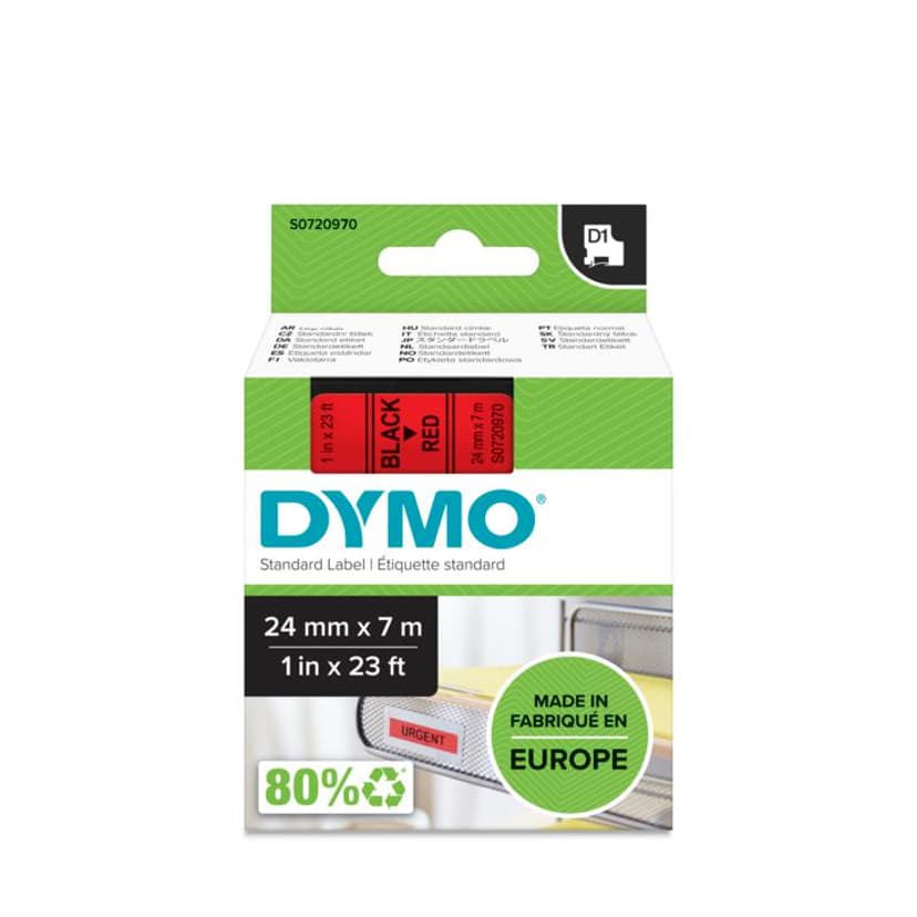 Dymo Tape D1 24mm Zwart/Rood
