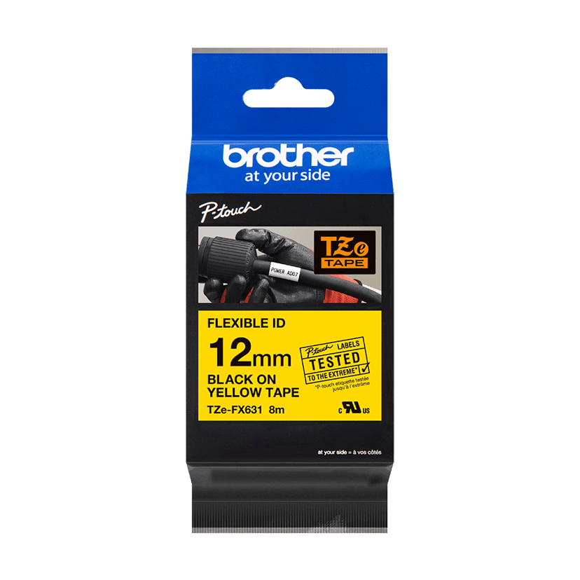 Brother Tape 12mm TZe-FX631 Svart/Gul Fleksibel
