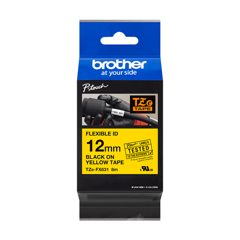 Brother Tape 12mm TZe-FX631 Zwart/Geel Flexibel