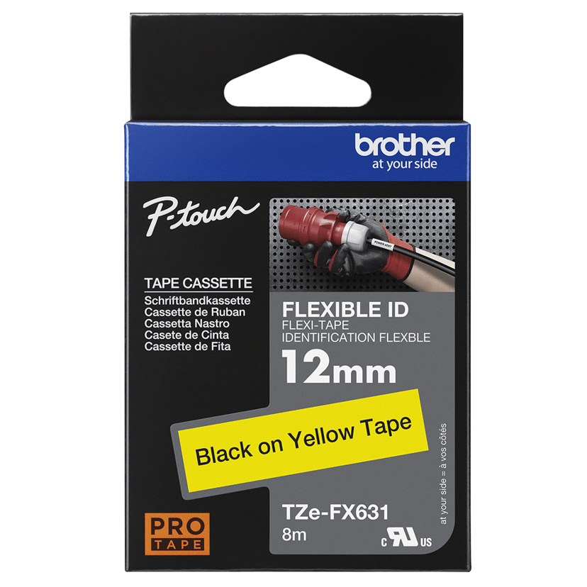 Brother Tape 12mm TZe-FX631 Svart/Gul Fleksibel