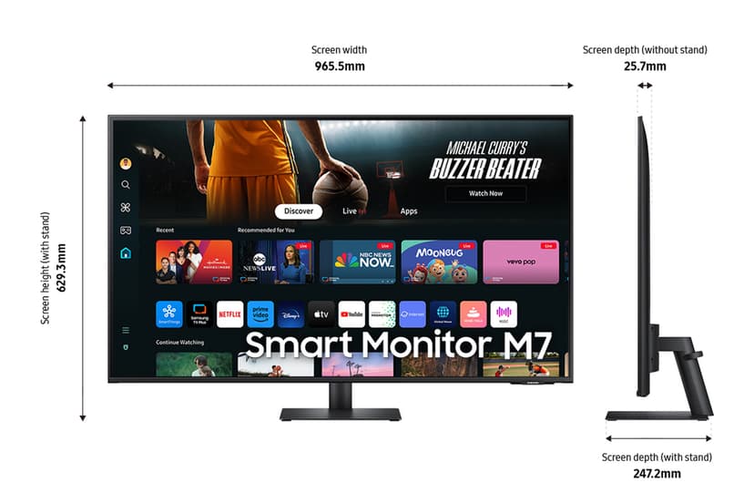 Samsung Smart Monitor M7 M70D - (Fyndvara klass 2) 43" 3840 × 2160pixels VA 16:9 60Hz