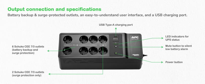 APC BE500G2-GR strömskydd (UPS) Vänteläge (offline) 0,5 kVA 300 W