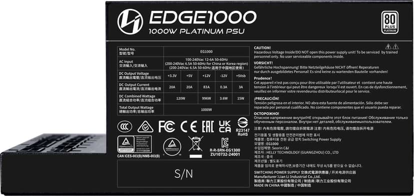 Lian-Li Edge 1000 1000W ATX 80 PLUS Platinum Strømforsyning