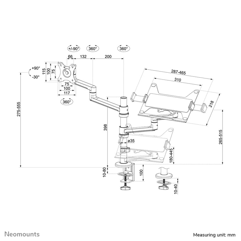 Neomounts NEXT Lite - DS20-425BL2 - Dual Monitorarm - 17-27" scherm en 11,6-17,3" laptop