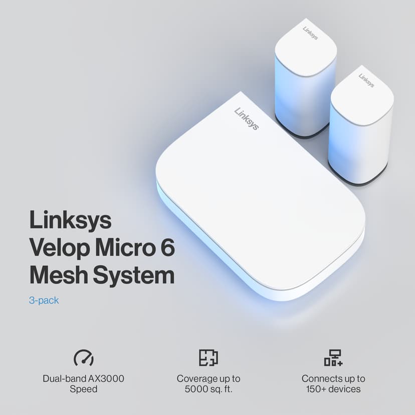 Linksys Velop Micro 6 Dual Band Mesh WiFi 6 Router 3-Pack