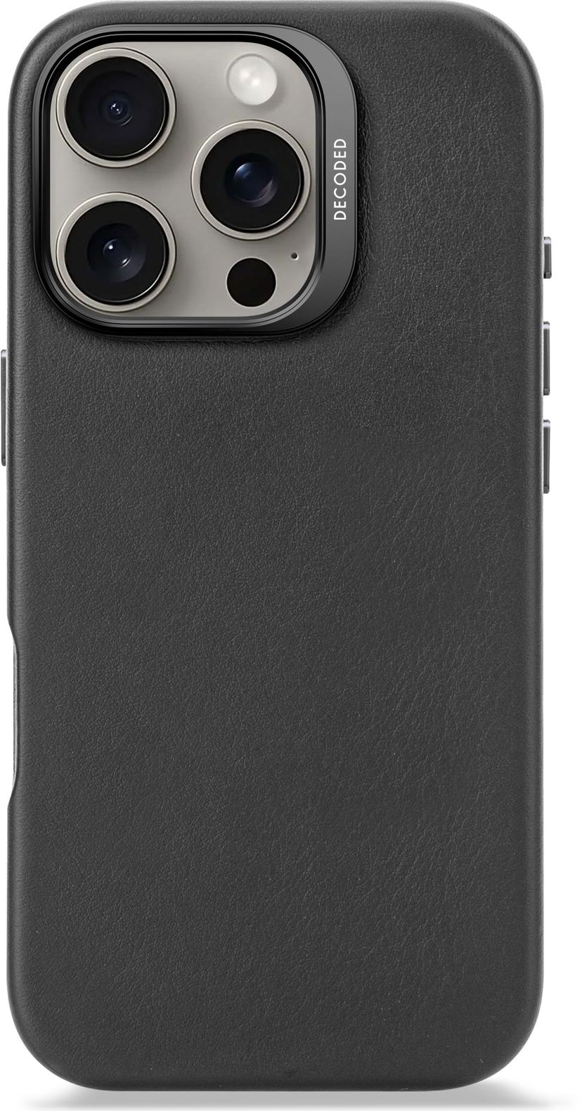 Decoded Leather Backcover iPhone 16 Pro Zwart