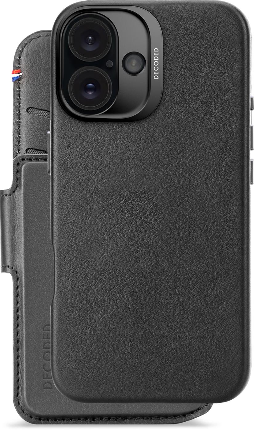 Decoded Leather Detachable Wallet iPhone 16 Musta