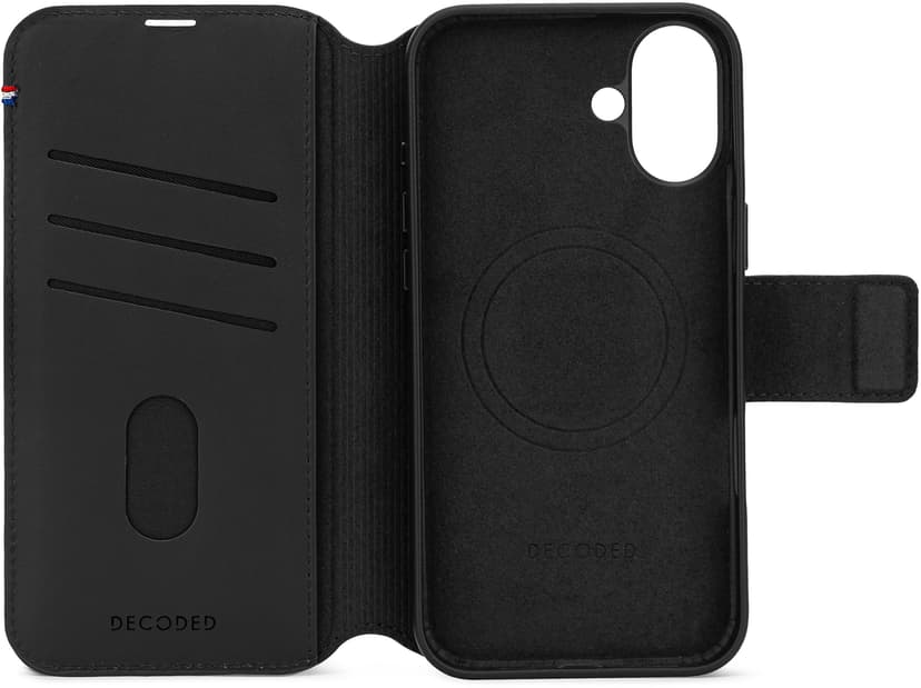 Decoded Leather Detachable Wallet iPhone 16 Svart