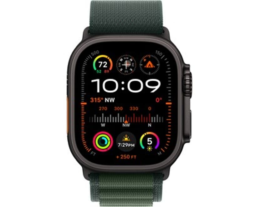 Apple Watch Ultra 2 GPS + Cellular 49mm Black Titanium Case with Dark Green Alpine Loop - Large