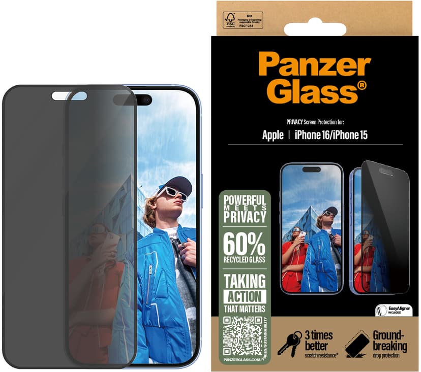 Panzerglass Ultra-Wide Fit Privacy iPhone 15, iPhone 16