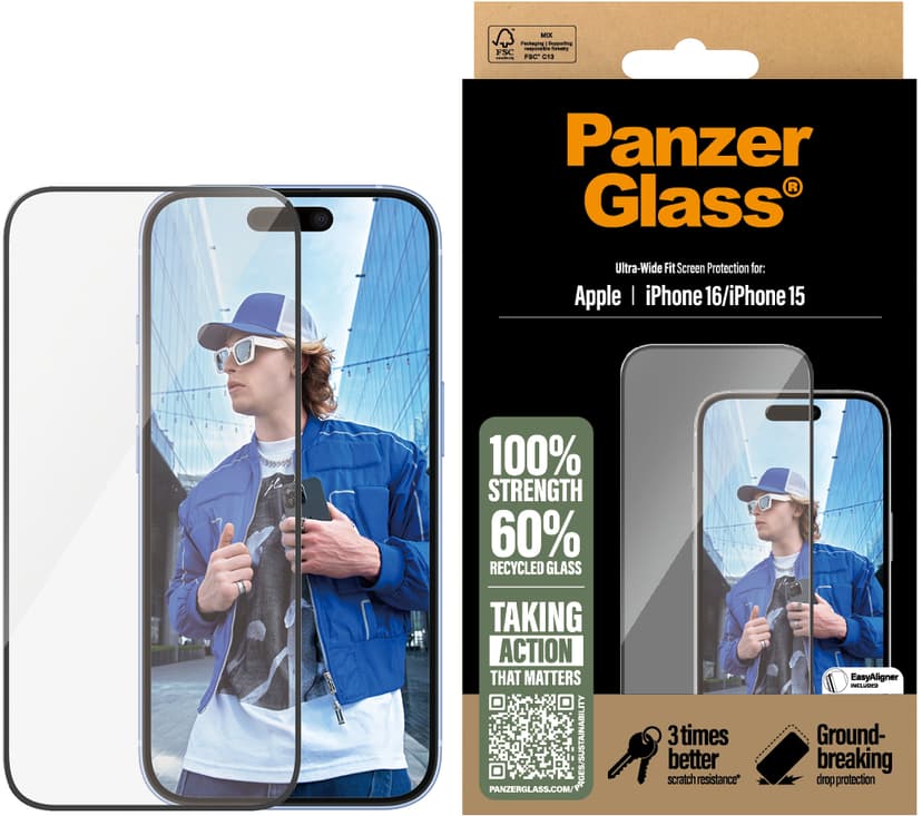 Panzerglass Ultra-Wide Fit iPhone 15, iPhone 16