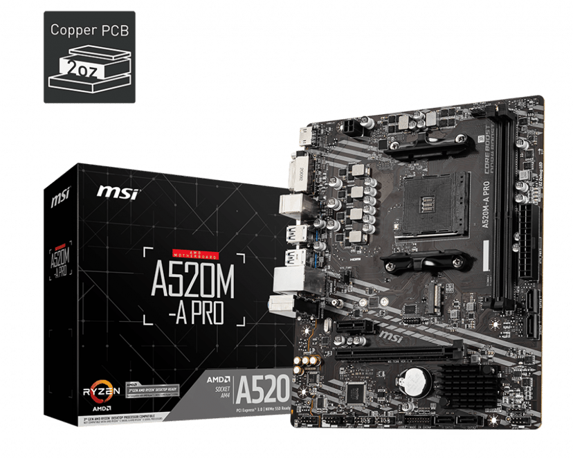 MSI A520M-A Pro Socket AM4 mikro ATX Emolevyt