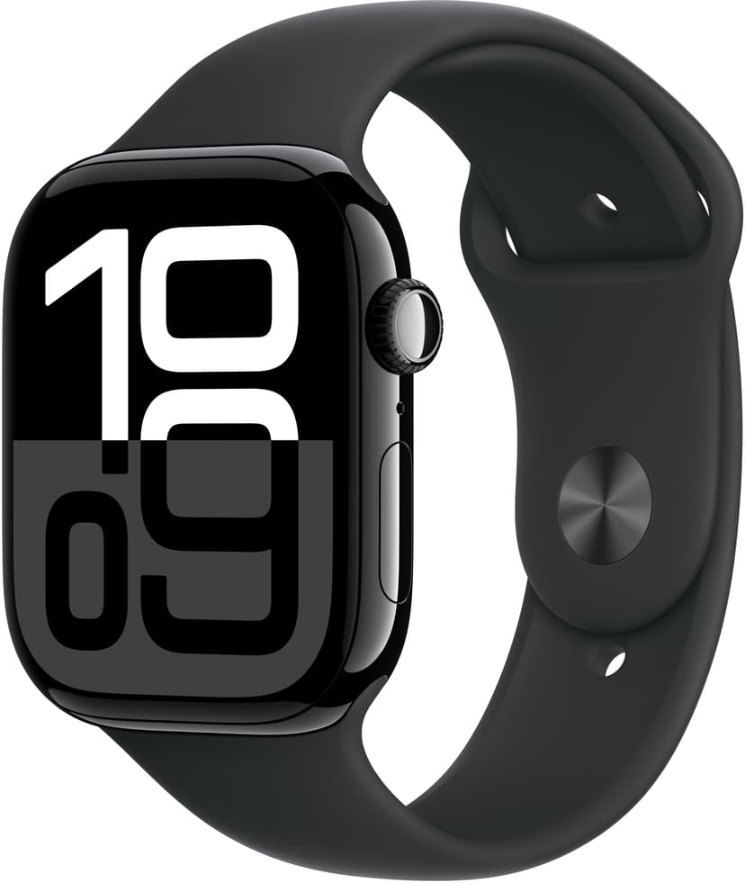 Apple Watch Series 10 GPS + Cellular 46mm Jet Black Aluminium Case with Black Sport Band - M/L