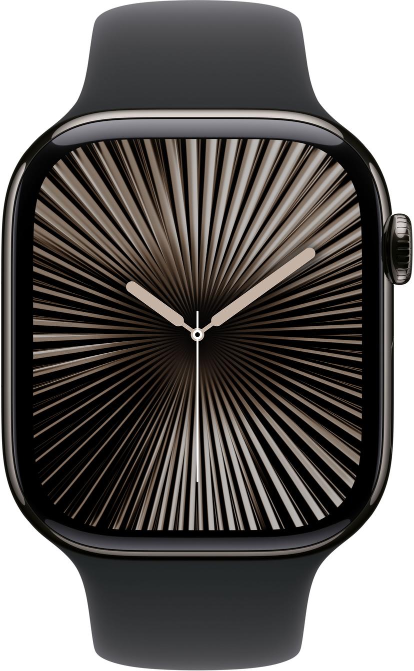 Apple Watch Series 10 GPS + Cellular 46mm Slate Titanium Case with Black Sport Band - M/L Grå