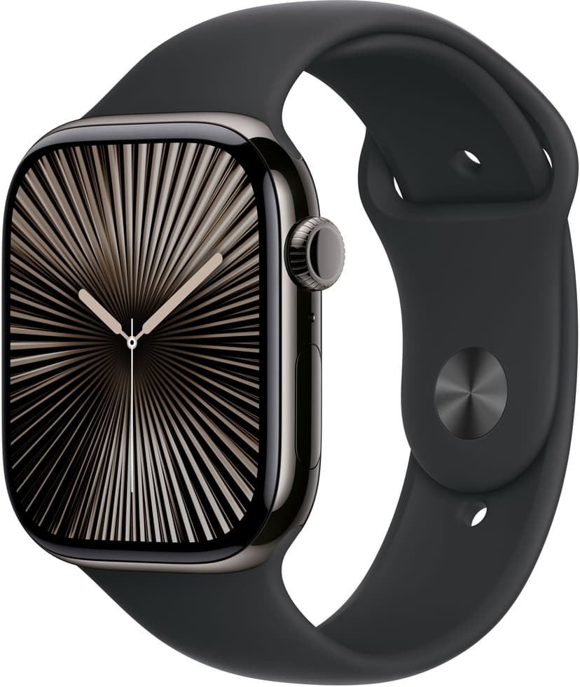 Apple Watch Series 10 GPS + Cellular 46mm Slate Titanium Case with Black Sport Band - M/L Grå