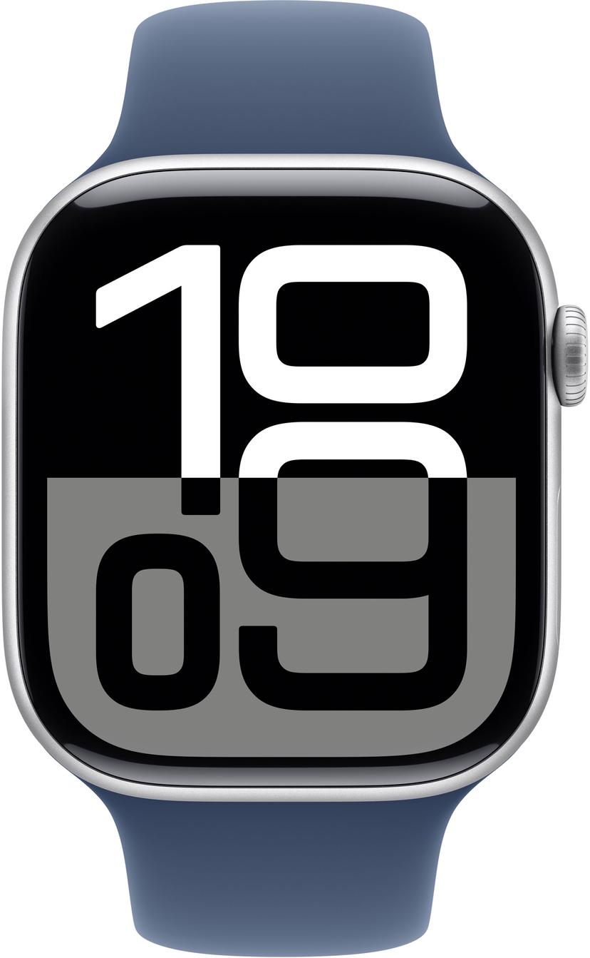 Apple Watch Series 10 GPS + Cellular 46mm Silver Aluminium Case with Denim Sport Band - S/M