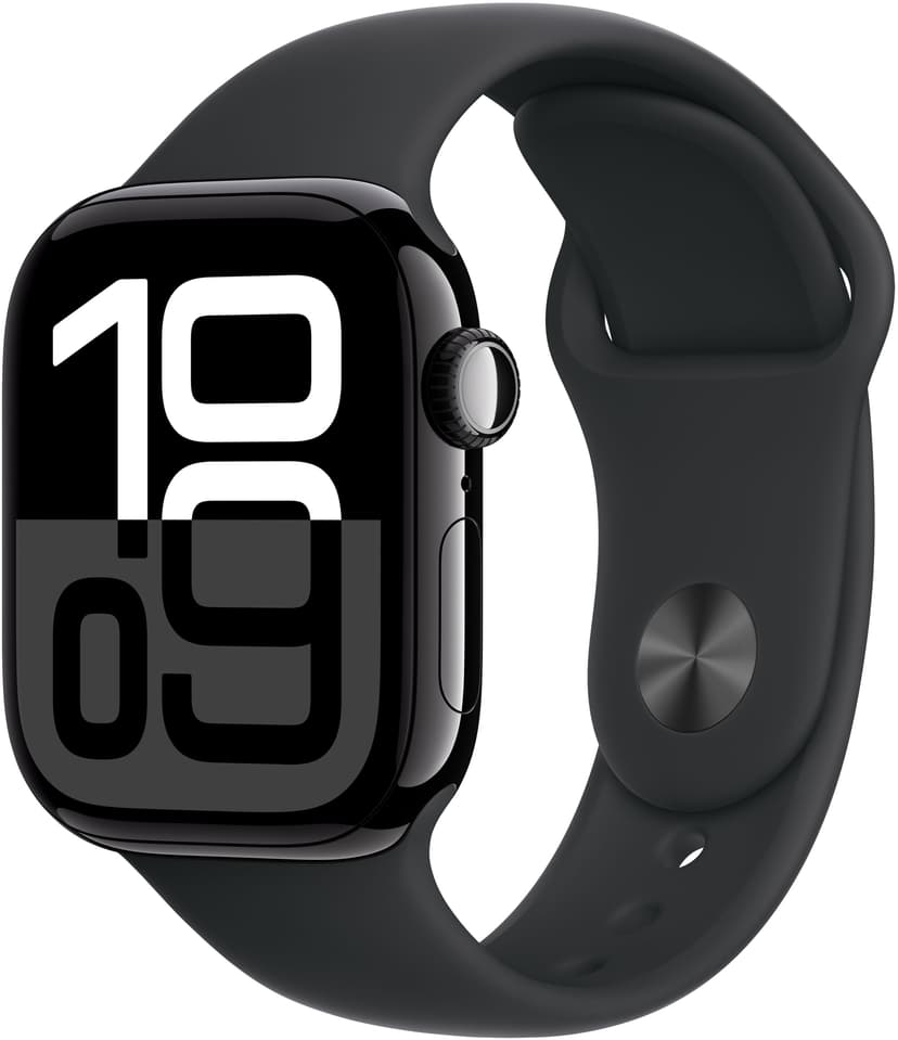 Apple Watch Series 10 GPS + Cellular 42mm Jet Black Aluminium Case with Black Sport Band - M/L Sort