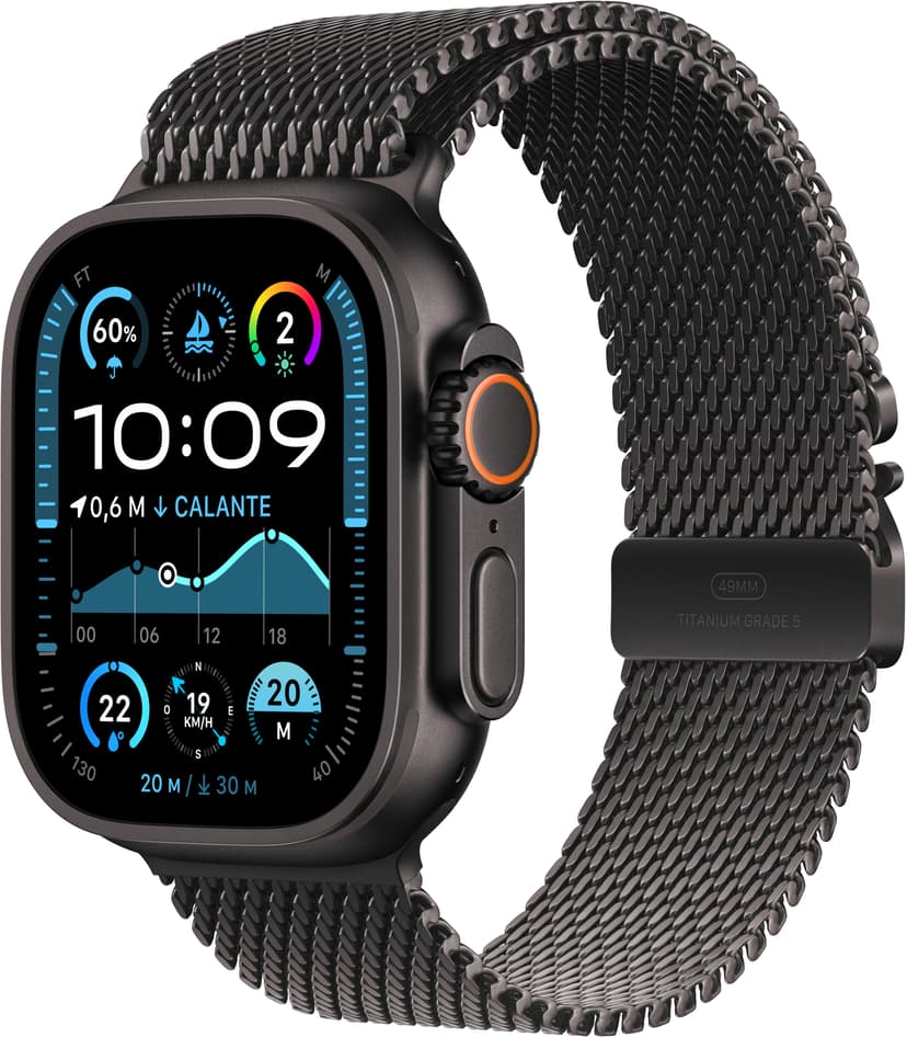 Apple Watch Ultra 2 GPS + Cellular 49mm Black Titanium Case with Black Titanium Milanese Loop - M Svart