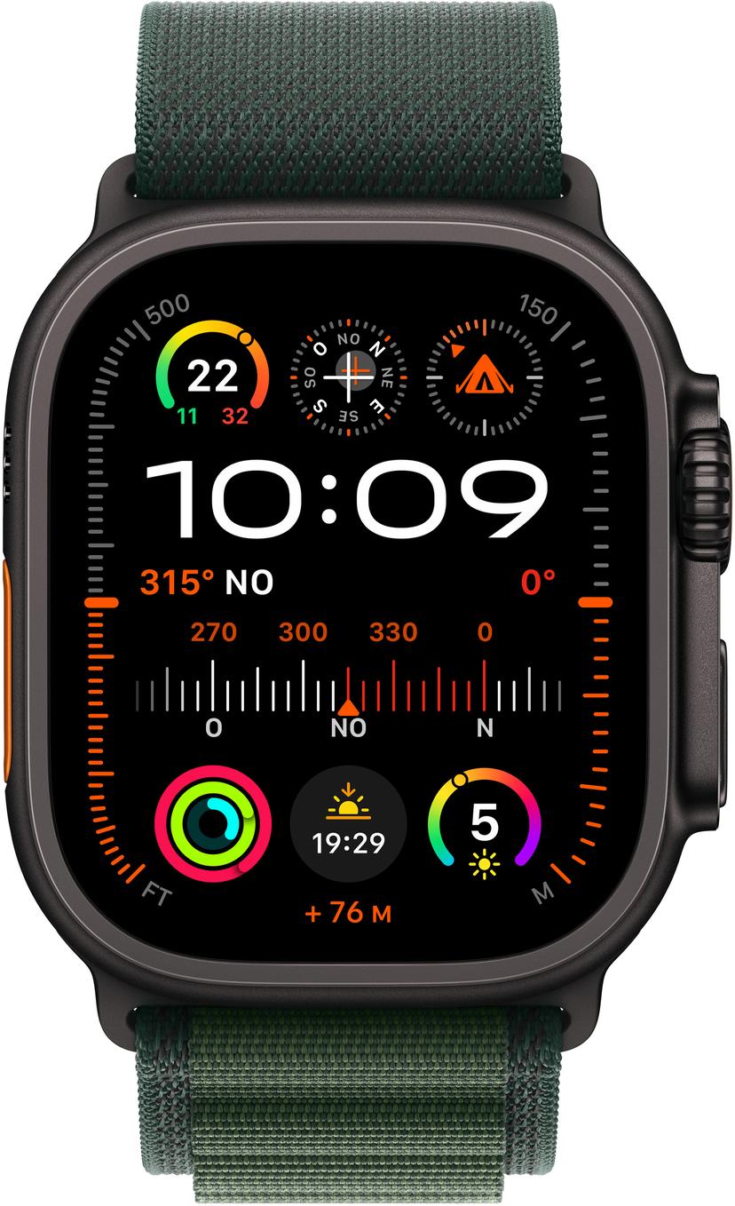 Apple Watch Ultra 2 GPS + Cellular 49mm Black Titanium Case with Dark Green Alpine Loop - Medium Sort