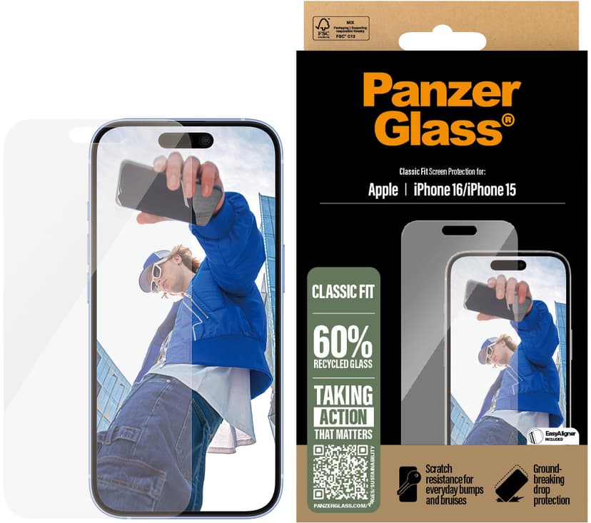Panzerglass Classic Fit skärmskydd iPhone 15, iPhone 16