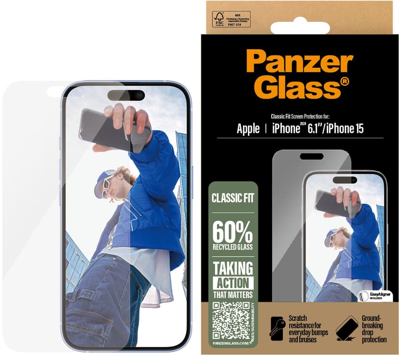 Panzerglass Classic Fit skärmskydd iPhone 15, iPhone 16