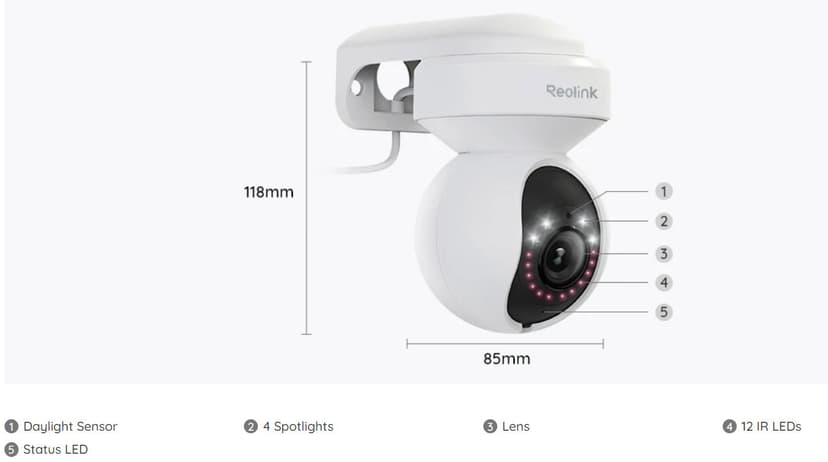 Reolink E1 Outdoor 5mp PTZ WiFi Camera Hvid