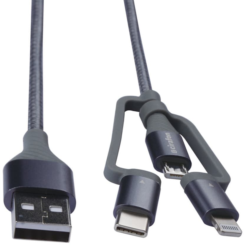 Cirafon Sync/Charge Cable AM To 3-In-One 1.2m Braided B MFI 1.2m Harmaa