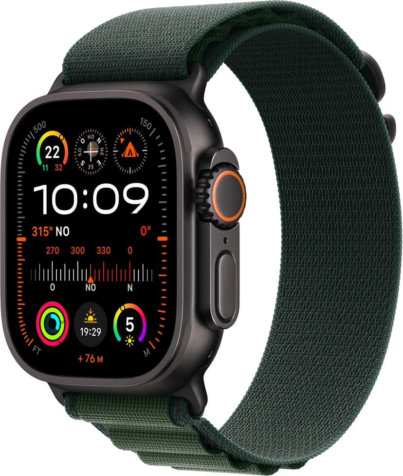 Apple Watch Ultra 2 GPS Cellular 49mm Black Titanium Case with Dark Green Alpine Loop Medium