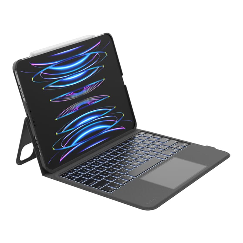 Belkin Everyday-hoes met toetsenbord en houder voor iPad Air 10,9" en iPad Pro 11" iPad Air 10.9" 4th gen, iPad Air 10.9" 5th gen, iPad Air 11" (2024), iPad Pro 11" 3rd gen, iPad Pro 11" 4th gen Nederlands Zwart