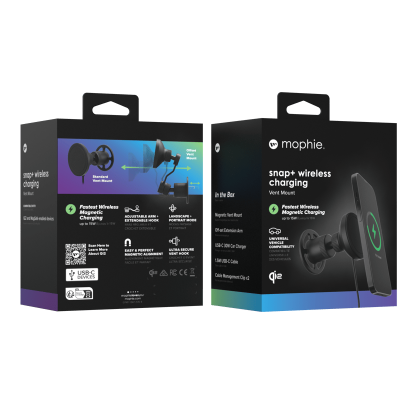 Mophie Snap+ Wireless Charging Ventmount Qi2 Svart