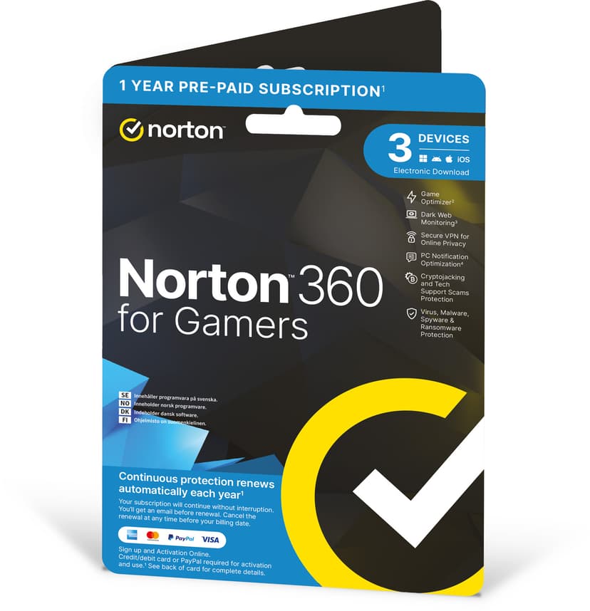 Norton 360 for Gamers 3 enheter 1 år
