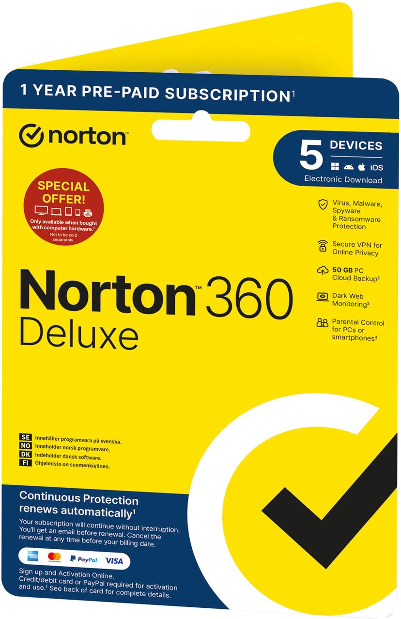 Norton 360 Deluxe 5 laitetta 1 vuosi (ATTACH)