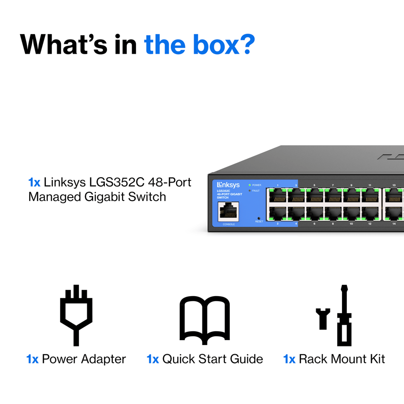 Linksys 48-portars administrerad Gigabit-nätverksswitch med 4 x 10 G SFP+ fack för upplänk