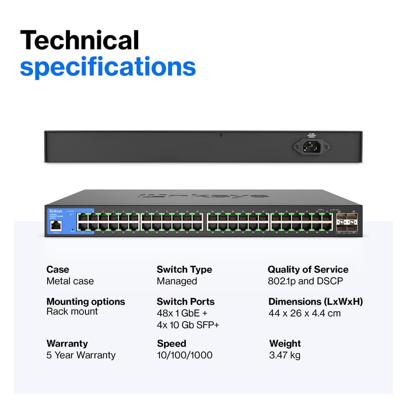 Linksys LGS352C-EU nettverkssvitsj Håndtert L3 Gigabit Ethernet (10/100/1000) Strøm over Ethernet (PoE) Sort, Blå
